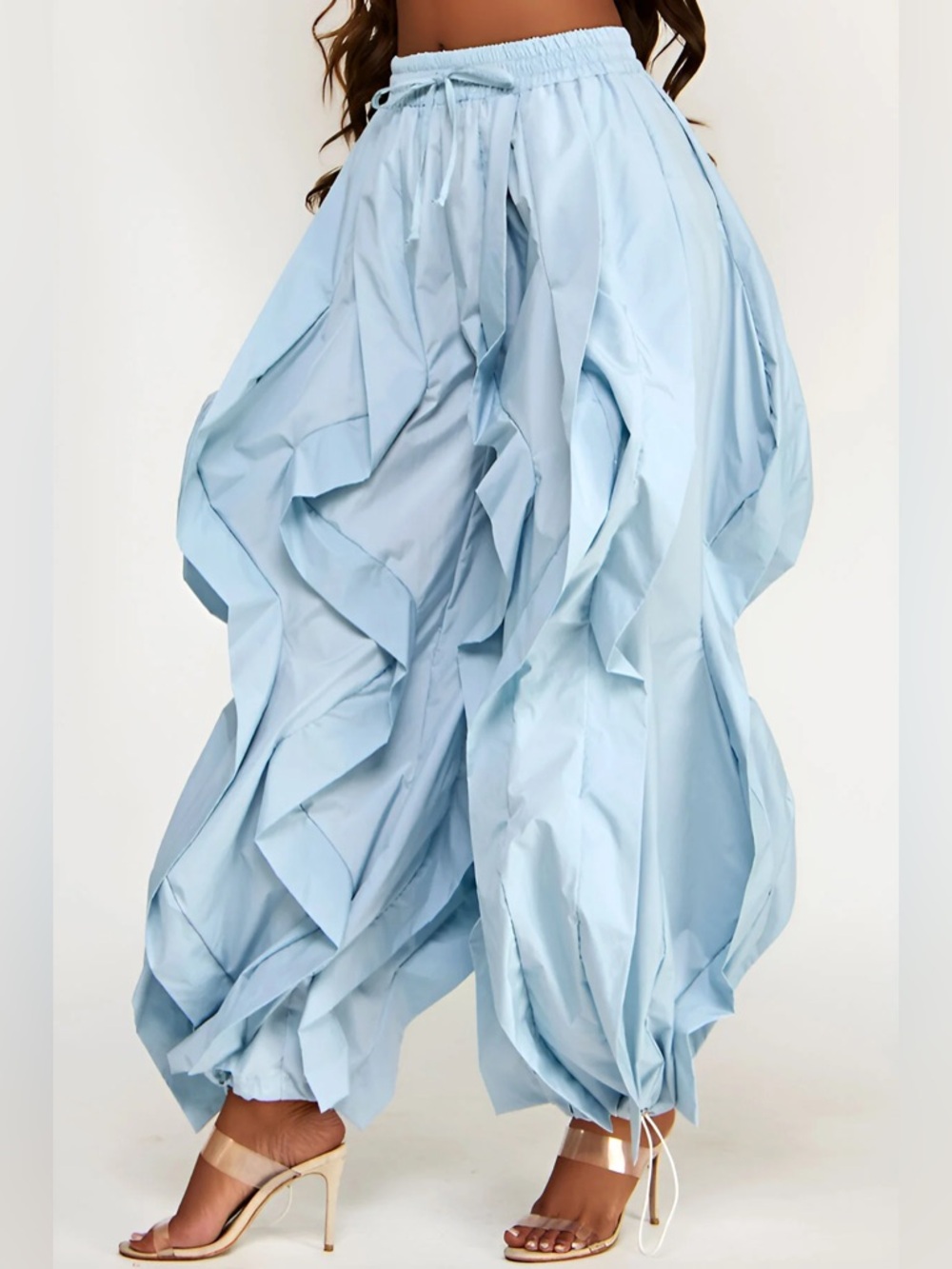Yellow Ruffle Wide-Leg Wavy Drawstring Pants - Picture 8 of 16